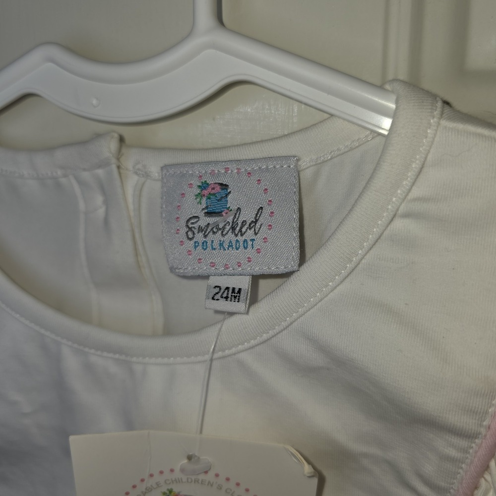 NWT Smocked Polkadot Bubble Romper Girl's Size 24 Mo Ready For Personalization - Picture 2 of 8